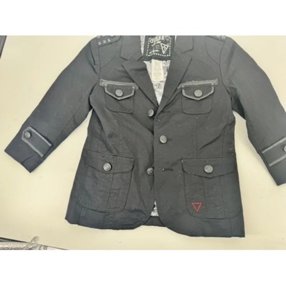 Guess Military Jacket Kids S 4 Black Studded Epaulette Linen‎ Blend Jacket Read